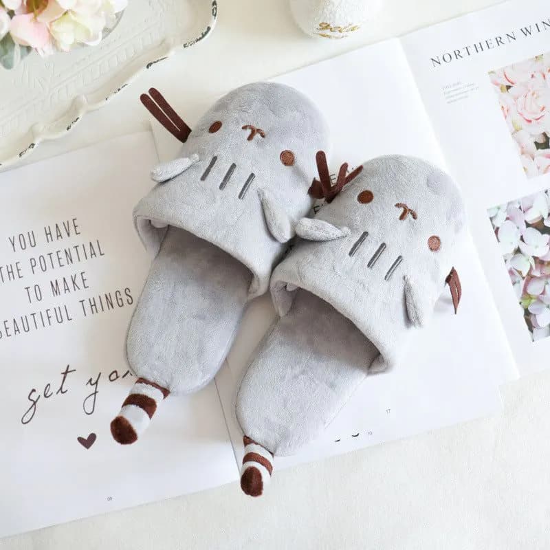 image-Gray Cat Slippers - Couple Unisex Suede Waterproof