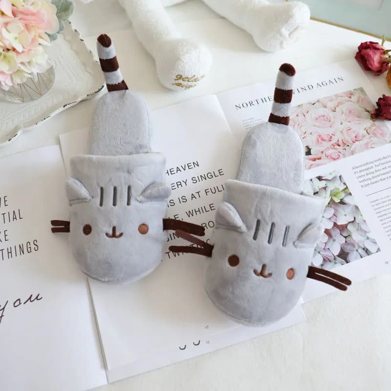 image-Gray Cat Slippers - Couple Unisex Suede Waterproof