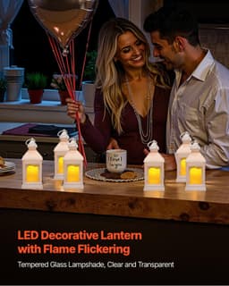 image-VEVOR 12 Pcs Decorative Candle Lantern, LED Electric Flameless Candle, Plastic LED Holder with Glass, Wall Hanging Indoor Porch Lanterns for Wedding Table Party Farmhouse Indoor Decor, White