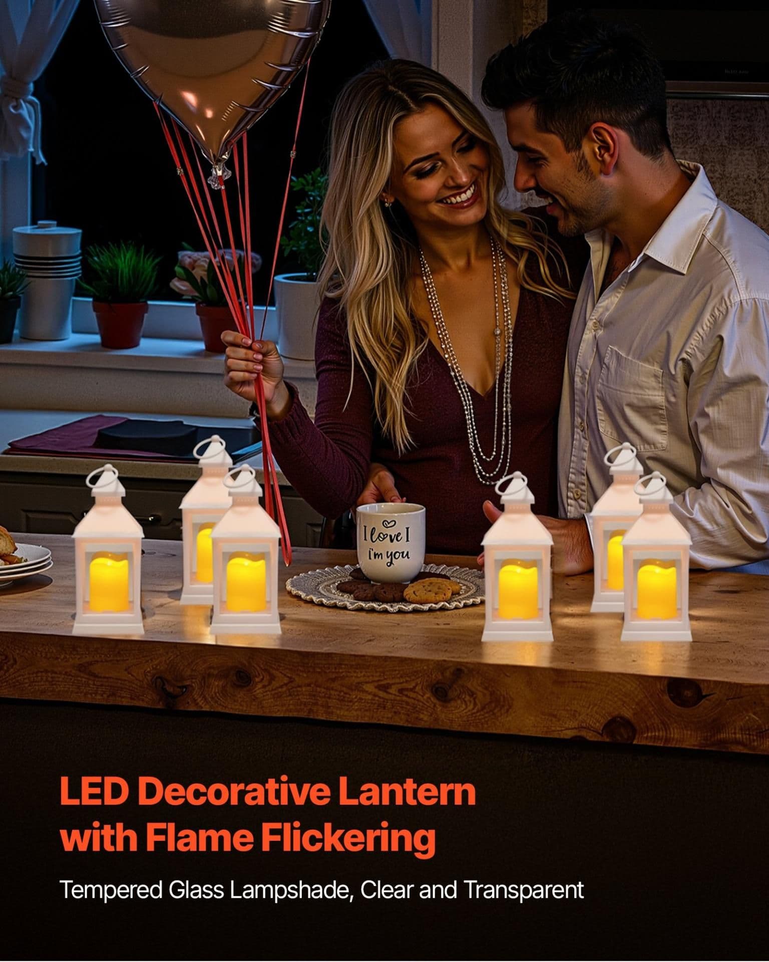 image-VEVOR 12 Pcs Decorative Candle Lantern, LED Electric Flameless Candle, Plastic LED Holder with Glass, Wall Hanging Indoor Porch Lanterns for Wedding Table Party Farmhouse Indoor Decor, White