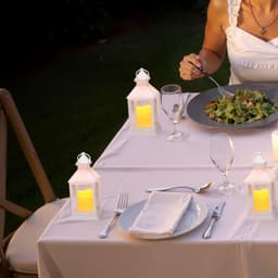 image-VEVOR 12 Pcs Decorative Candle Lantern, LED Electric Flameless Candle, Plastic LED Holder with Glass, Wall Hanging Indoor Porch Lanterns for Wedding Table Party Farmhouse Indoor Decor, White