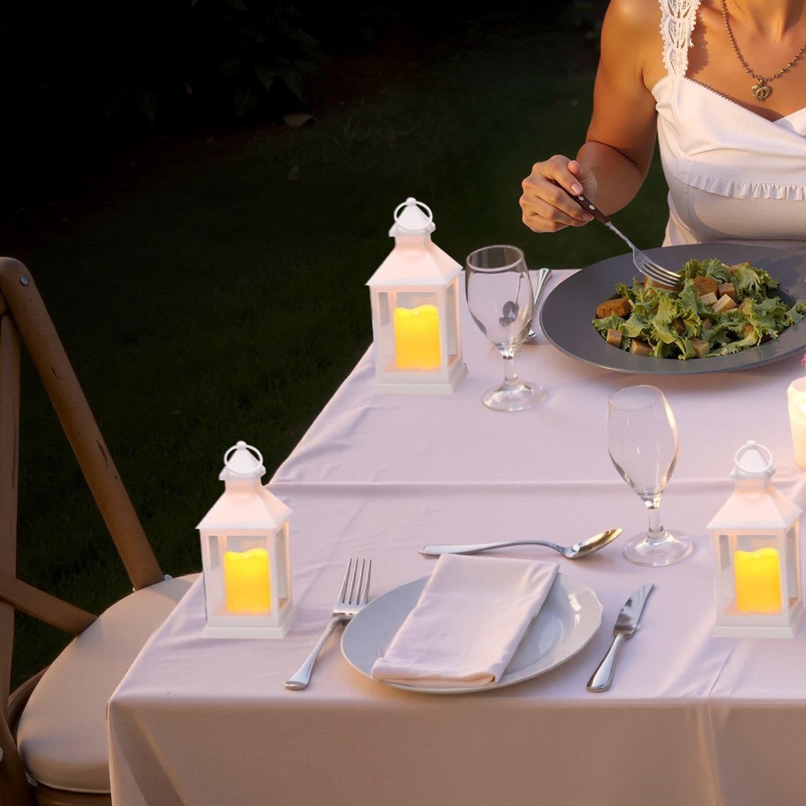 image-VEVOR 12 Pcs Decorative Candle Lantern, LED Electric Flameless Candle, Plastic LED Holder with Glass, Wall Hanging Indoor Porch Lanterns for Wedding Table Party Farmhouse Indoor Decor, White