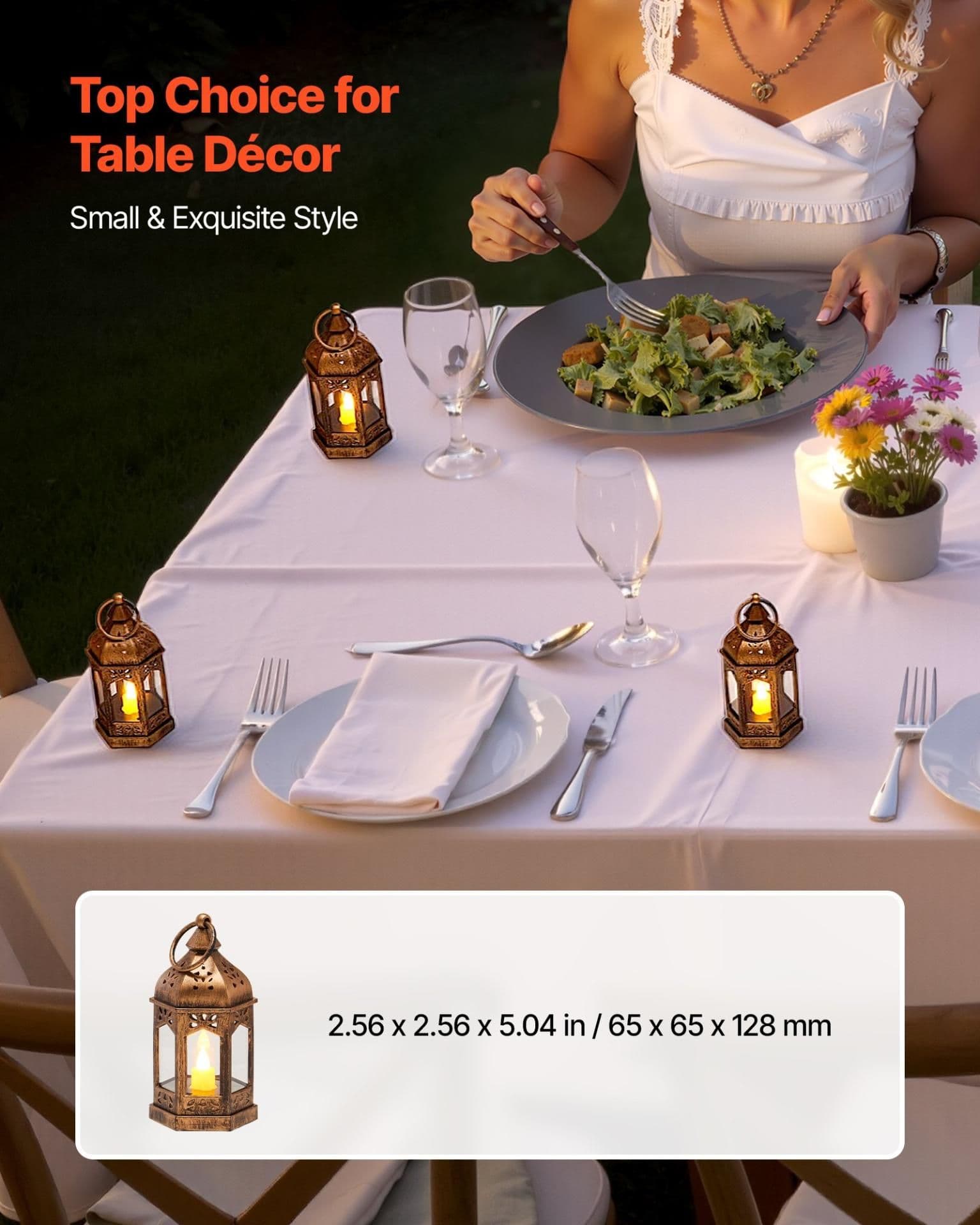 image-VEVOR 12 Pcs Decorative Candle Lantern, LED Electric Flameless Candle, Plastic LED Holder with Glass, Wall Hanging Indoor Porch Lanterns for Wedding Table Party Farmhouse Indoor Decor, Bronze