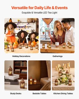 image-VEVOR 12 Pcs Decorative Candle Lantern, LED Electric Flameless Candle, Plastic LED Holder with Glass, Wall Hanging Indoor Porch Lanterns for Wedding Table Party Farmhouse Indoor Decor, Bronze