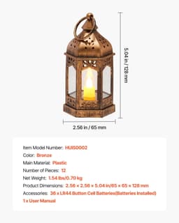 image-VEVOR 12 Pcs Decorative Candle Lantern, LED Electric Flameless Candle, Plastic LED Holder with Glass, Wall Hanging Indoor Porch Lanterns for Wedding Table Party Farmhouse Indoor Decor, Bronze