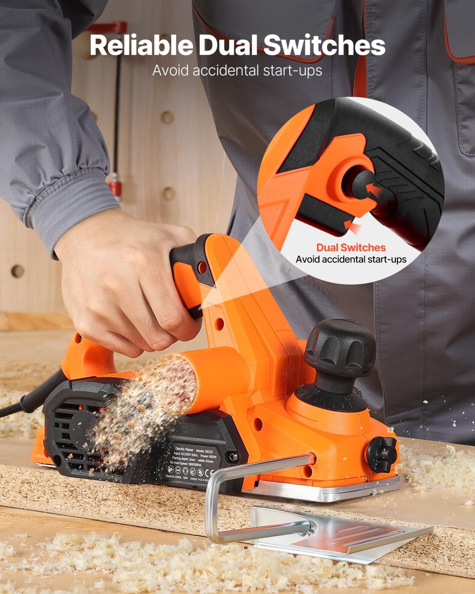 image-VEVOR Electric Hand Planer - 3-1/4" Width 7A 16800 RPM