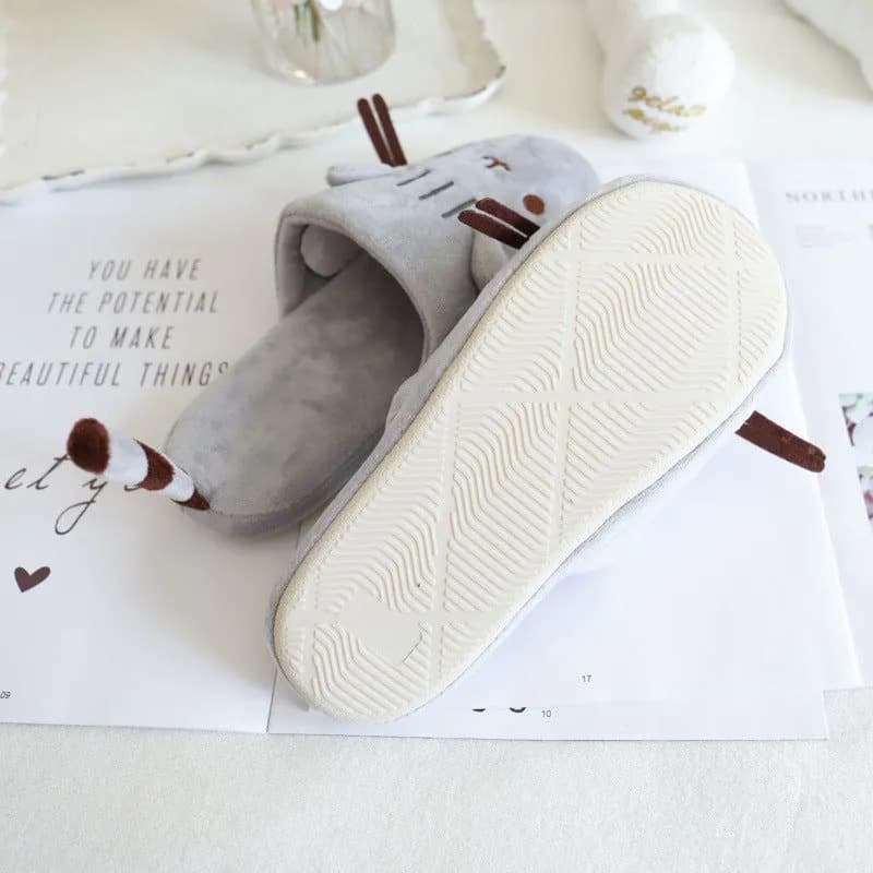 image-Gray Cat Slippers - Couple Unisex Suede Waterproof