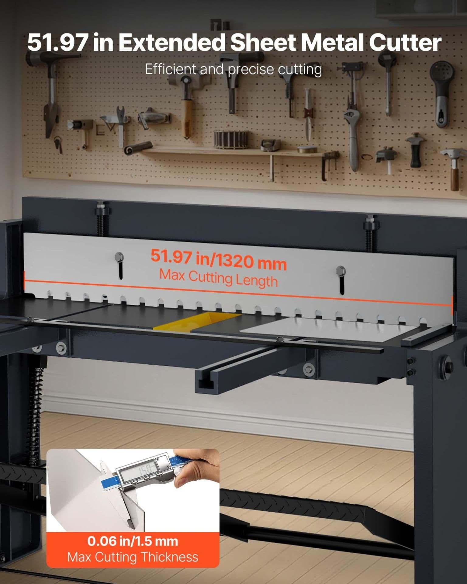 image-VEVOR Foot Stomp Sheet Metal Shear, 52 in Width Manual Floor Shear, with Soild Steel Frame, Adjustable Blade Gap, Material Stops, Foot-Pedal Control for Cutting Steel, Copper, Rebar, and Aluminum