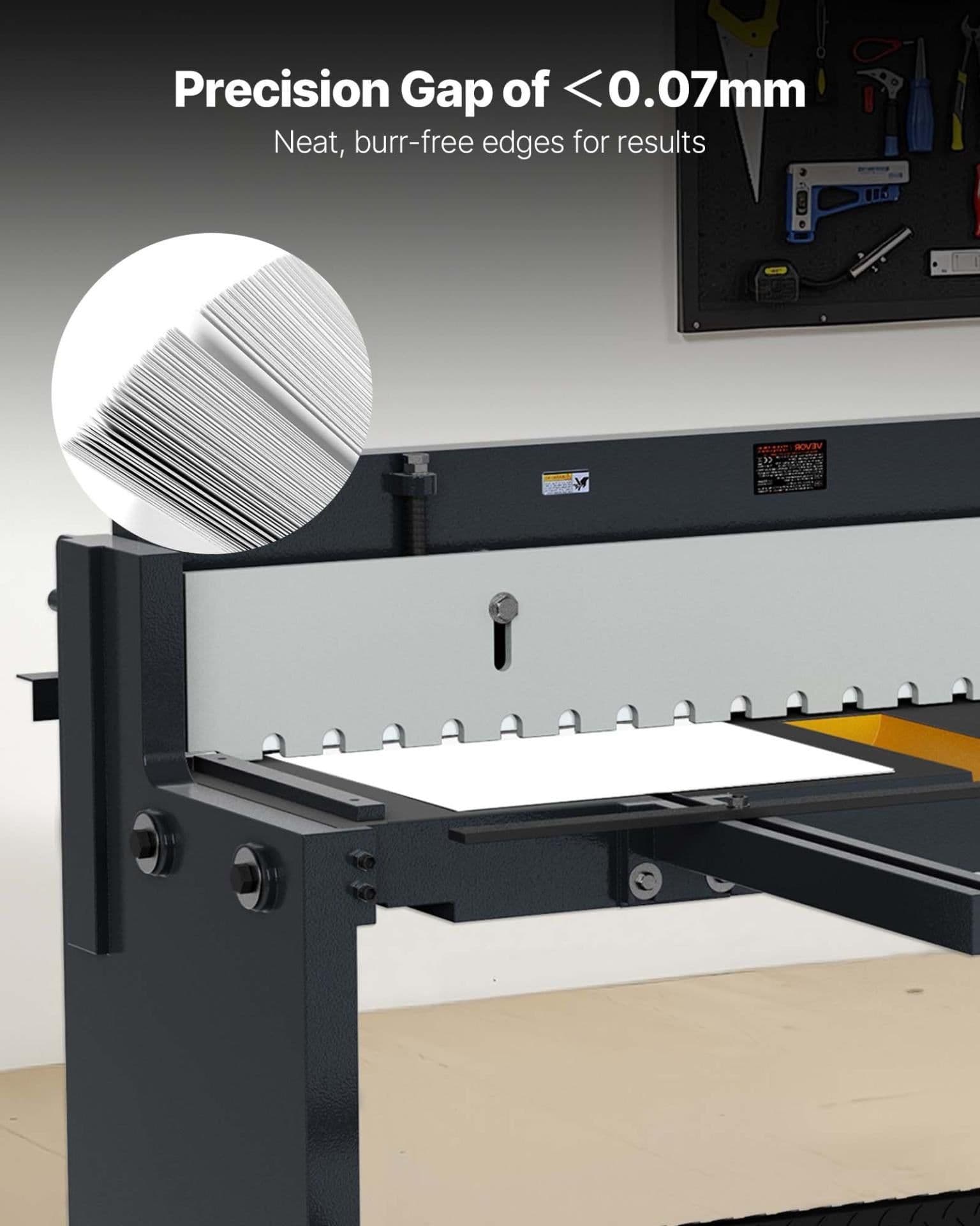 image-VEVOR Foot Stomp Sheet Metal Shear, 52 in Width Manual Floor Shear, with Soild Steel Frame, Adjustable Blade Gap, Material Stops, Foot-Pedal Control for Cutting Steel, Copper, Rebar, and Aluminum