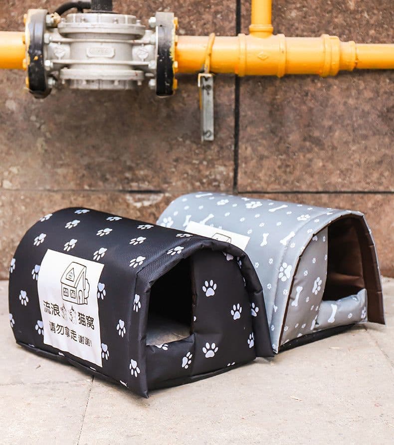 image-Meow Outdoor Rainproof Cat Kennel - Warm Oxford Cloth - Gray Camouflage - S-XL