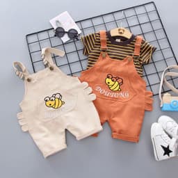 image-Bee Overalls Baby 2-Piece Set - Orange Cartoon