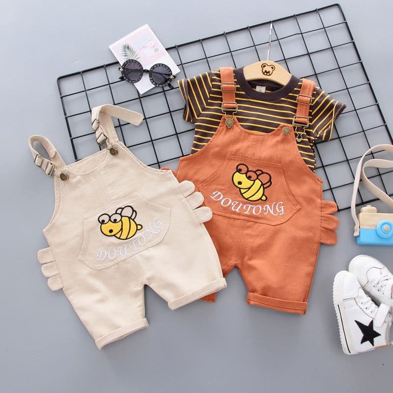 image-Bee Overalls Baby 2-Piece Set - Orange Cartoon