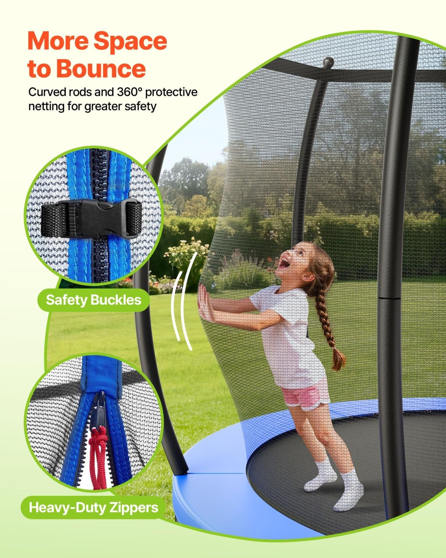 image-VEVOR Outdoor Trampoline, 15FT Recreational Trampoline, ASTM Approved Trampolines with Enclosure Net & Thickened Pad, Max 470 lbs Weight Capacity, Anti-Rust Backyard Trampolines for Kids & Adults