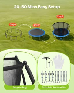 image-VEVOR Outdoor Trampoline, 15FT Recreational Trampoline, ASTM Approved Trampolines with Enclosure Net & Thickened Pad, Max 470 lbs Weight Capacity, Anti-Rust Backyard Trampolines for Kids & Adults