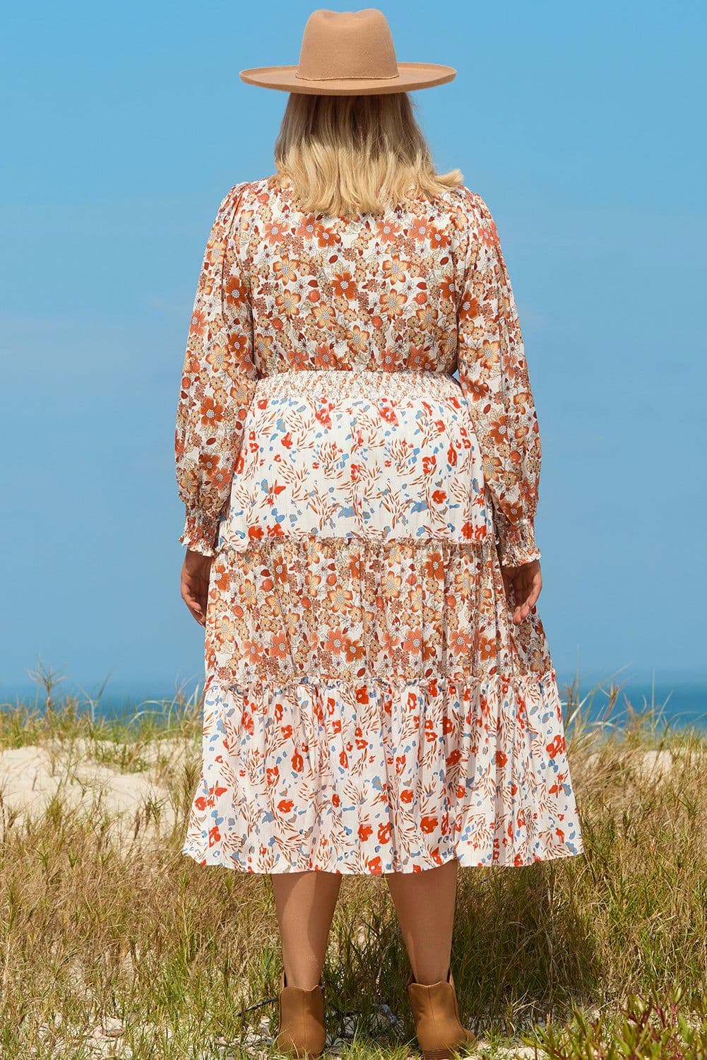 image-Plus Size Floral Tiered Ruffle Maxi Dress - Khaki