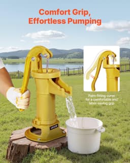 image-VEVOR Well Hand Pitcher Pump, 25 ft Maximum Lift, Antique Cast Iron Manual Hand Water Pump, NPT 1-1/4 in Connection, Easy Installation, Old Fashioned for Outdoor Garden, Pond, Backyard, Farm, Yellow