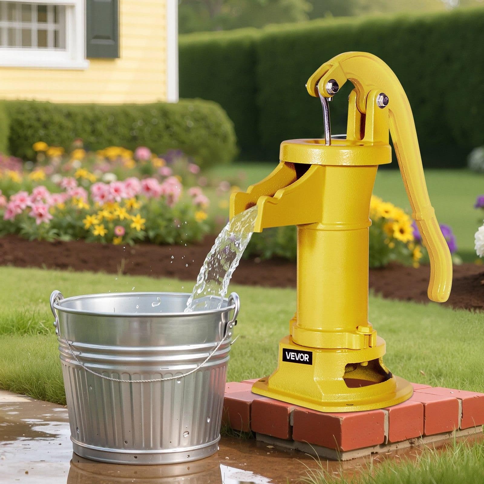 image-VEVOR Well Hand Pitcher Pump, 25 ft Maximum Lift, Antique Cast Iron Manual Hand Water Pump, NPT 1-1/4 in Connection, Easy Installation, Old Fashioned for Outdoor Garden, Pond, Backyard, Farm, Yellow