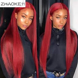 image-Red Lace Front Human Hair Wigs Red Human Hair Wig 99J 360 Lace Frontal