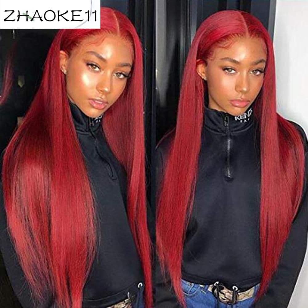 image-Red Lace Front Human Hair Wigs Red Human Hair Wig 99J 360 Lace Frontal