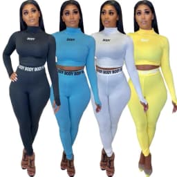image-Sexy Women Sports Wear Two Piece Set Tops High Waist Long Pants 2 PCS