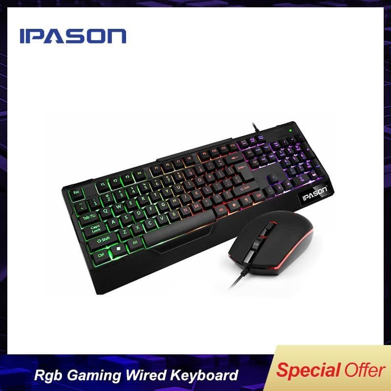 image-IPASON German Retro Usb Rgb Gaming Wired Keyboard For Game LoL/Only
