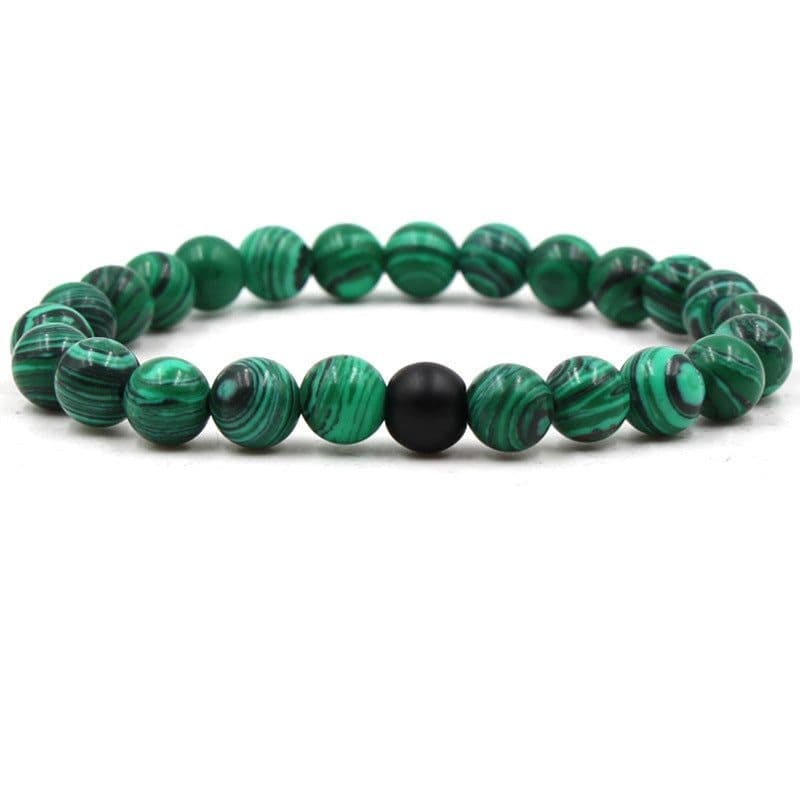 image-Classic Black Matte Green Malachite Bracelets Suitable Women Men Elastic Strand Jewelry