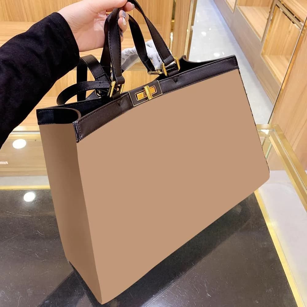 image-Luxury Designer Brown Embroidery Stripes Canvas Tote Handbags Shoulder