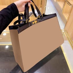 image-Luxury Designer Brown Embroidery Stripes Canvas Tote Handbags Shoulder