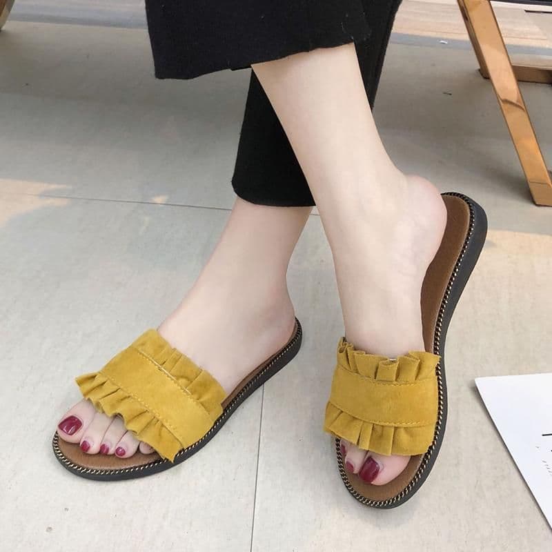 image-Women Fashion Suede Leather Slippers Summer Sandals Shoes Boho Beach