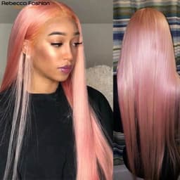 image-Straight Human Hair Wigs Pink Wig Peruvian Remy Hair Transparent Lace