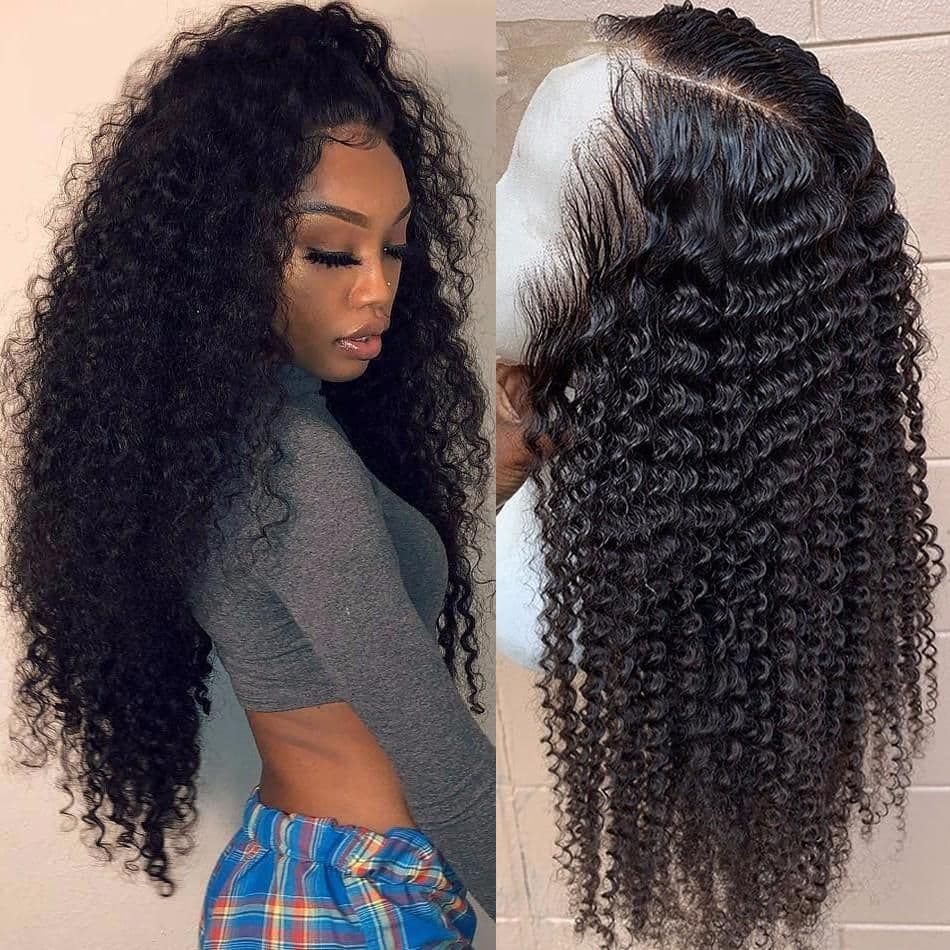 image-Lace Front Human Hair Wigs 13*4 Brazilian Kinky Curly Human Hair Wig