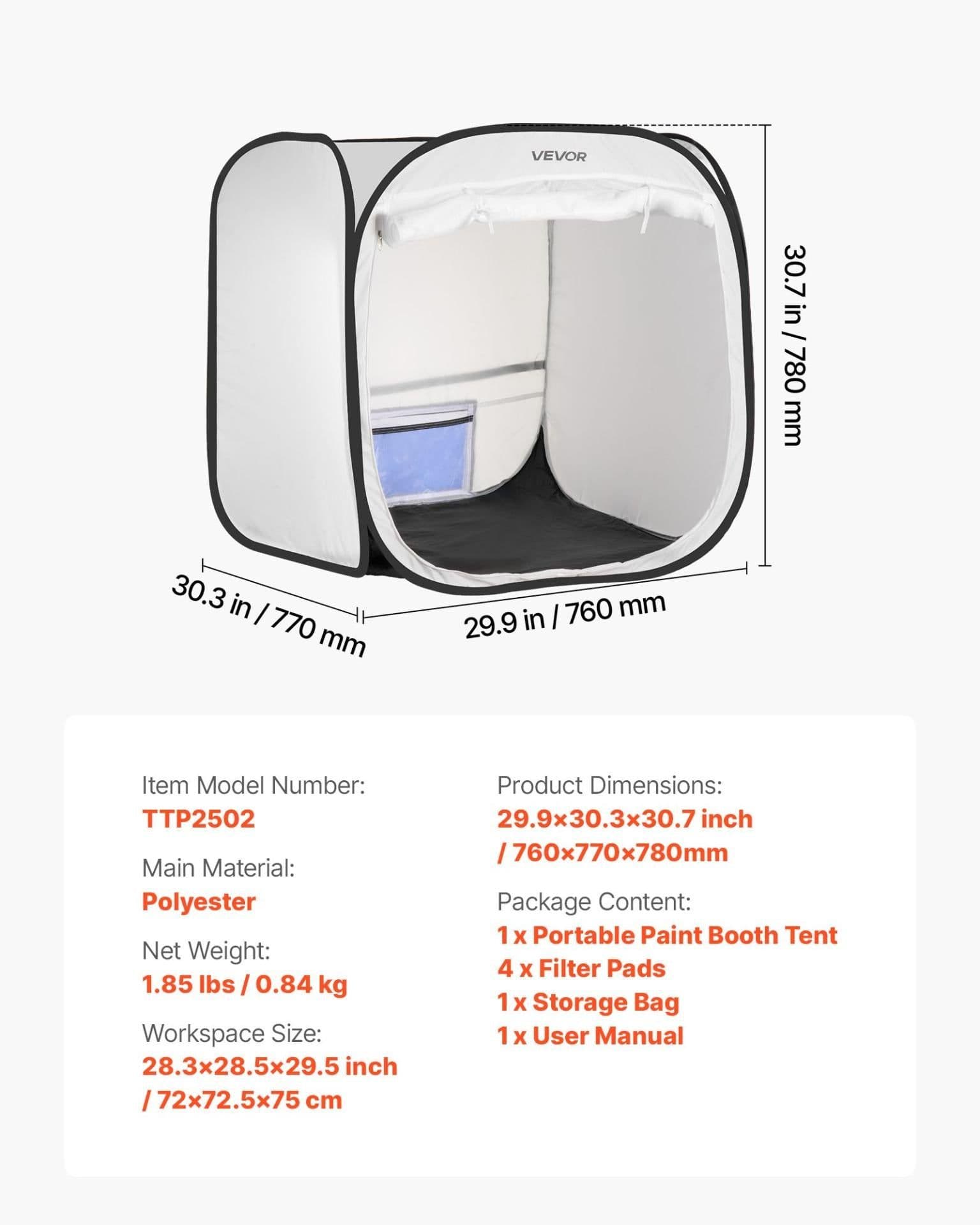 image-VEVOR Portable Paint Booth Tent, 28.3 x 28.5 x 29.5 inch Pop-Up Portable Spray Paint Tent with Mesh Door, Spray Painting Tents for Cabinets, Chairs, Models, Tables, Pop-Up Design, Efficient Airflow