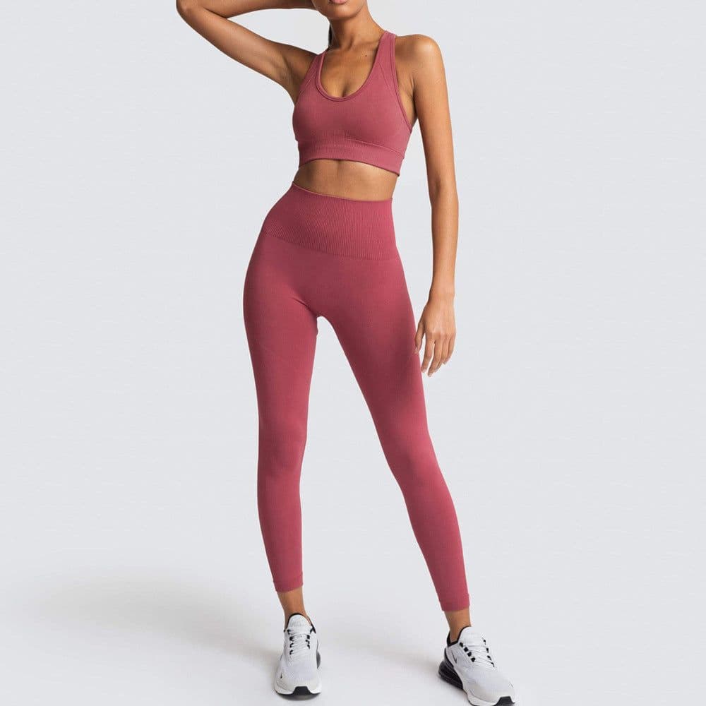 image-European and American Seamless Knitting Slim Hip Lifting Moisture Wicking Sports Fitness Wear Beautiful Back Fitness Bra Yoga Suit