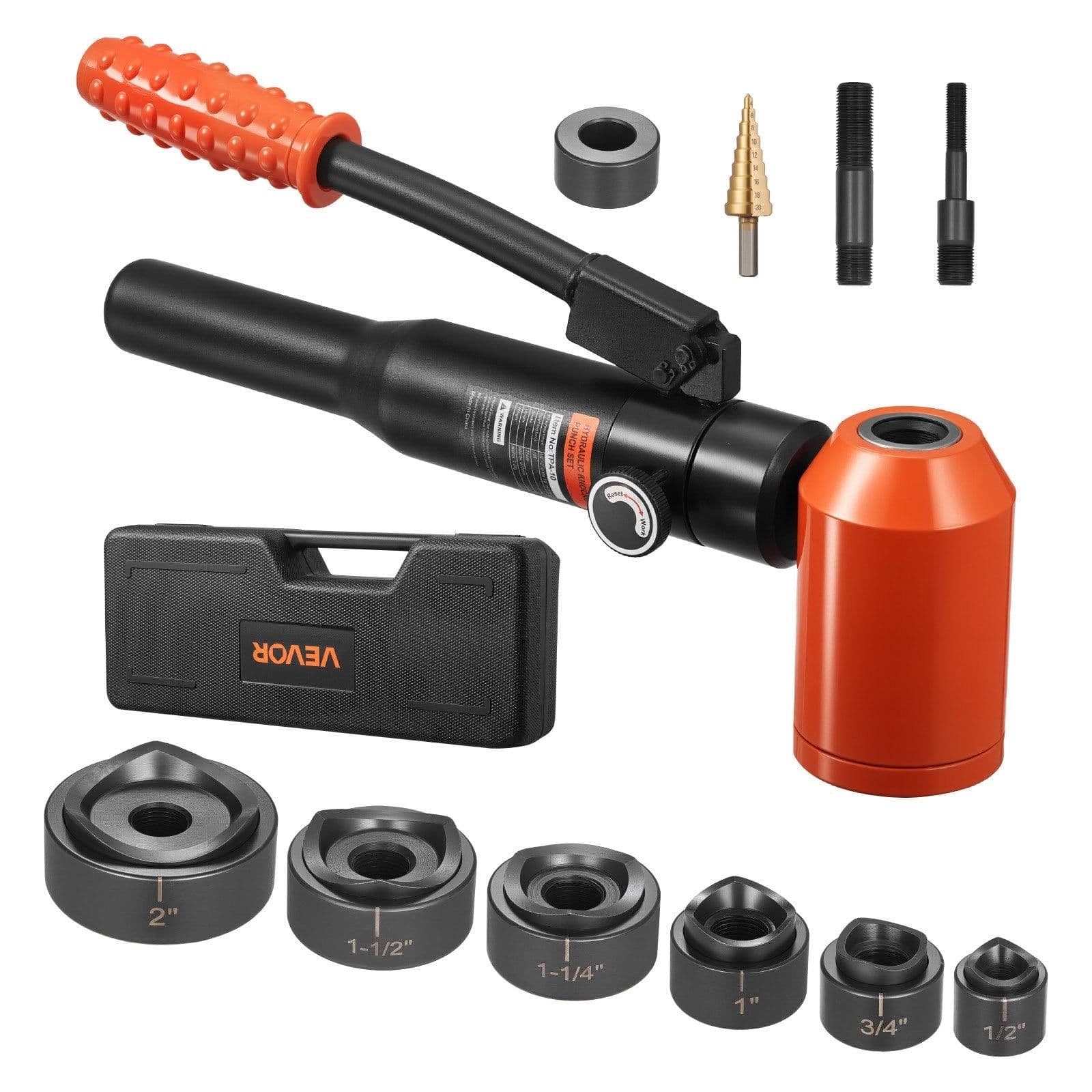 image-VEVOR Knockout Punch Set, 10 Ton Hydraulic Knockout Set, 1/2" to 2" KO Tool Kit Hole Making Tool, KO Tools Kit W/6 Dies for Metal Electrical Cabinets, Electrical Control Cabinets, Switch Cabinets