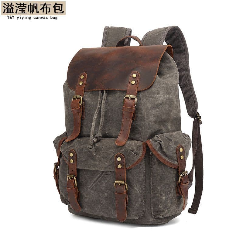 image-Unisex Retro Canvas Backpack - Army Green 20-35L
