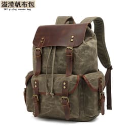 image-Unisex Retro Canvas Backpack - Army Green 20-35L