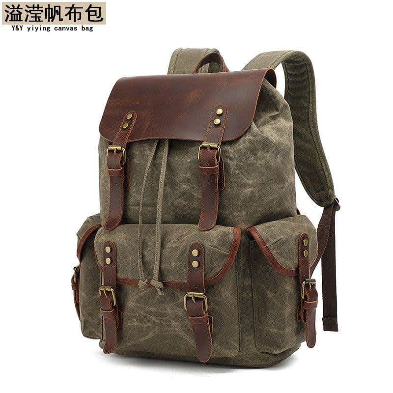 image-Unisex Retro Canvas Backpack - Army Green 20-35L