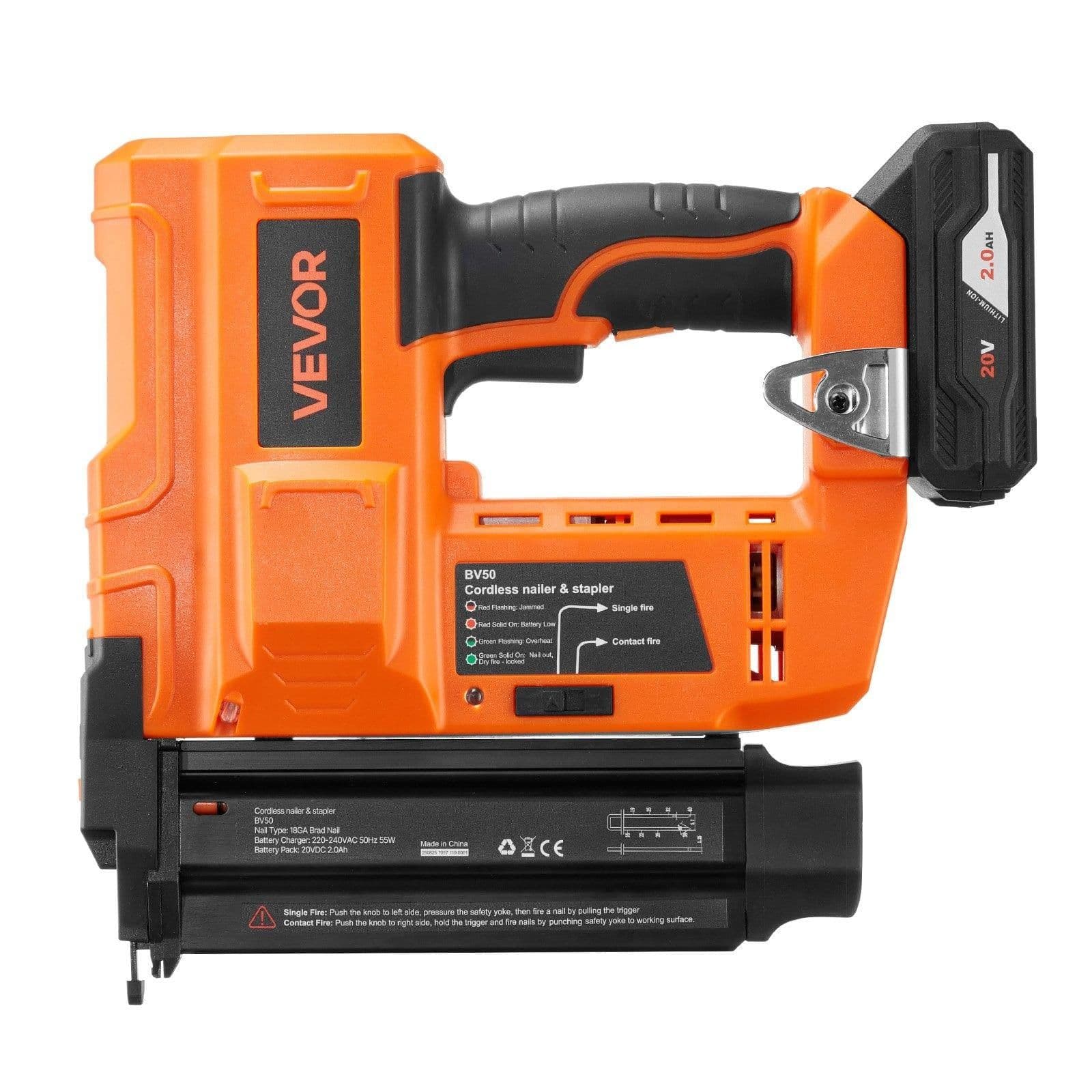 image-VEVOR Cordless Brad Nailer, 18 Gauge, 20V Battery Powered Nail Gun, with 500 pcs Nails, 2.0 Ah Li-ion Battery and Charger, Adjustable Nailing Depth, for Home Improvement, Woodworking, DIY Project