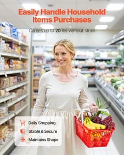 image-VEVOR Shopping Baskets, 20 PCS, 21L Stackable PE Plastic Grocery Baskets with Handles, Dense Mesh Structure, Holds up to 20 lbs, Portable for Grocery, Retail, Stores, Supermarket, Home Use, Red