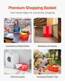 image-VEVOR Shopping Baskets, 20 PCS, 21L Stackable PE Plastic Grocery Baskets with Handles, Dense Mesh Structure, Holds up to 20 lbs, Portable for Grocery, Retail, Stores, Supermarket, Home Use, Red
