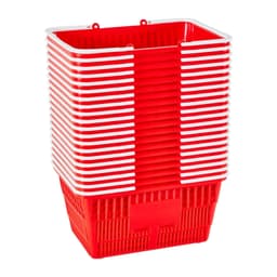 image-VEVOR Shopping Baskets, 20 PCS, 21L Stackable PE Plastic Grocery Baskets with Handles, Dense Mesh Structure, Holds up to 20 lbs, Portable for Grocery, Retail, Stores, Supermarket, Home Use, Red