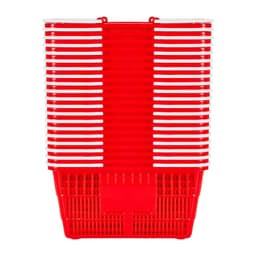image-VEVOR Shopping Baskets, 20 PCS, 21L Stackable PE Plastic Grocery Baskets with Handles, Dense Mesh Structure, Holds up to 20 lbs, Portable for Grocery, Retail, Stores, Supermarket, Home Use, Red