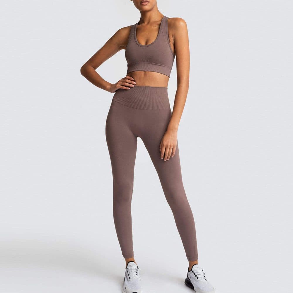 image-European and American Seamless Knitting Slim Hip Lifting Moisture Wicking Sports Fitness Wear Beautiful Back Fitness Bra Yoga Suit