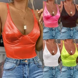 image-Designer Women Sexy Sling Deep V Neck Sleeveless Bodysuit Stretch