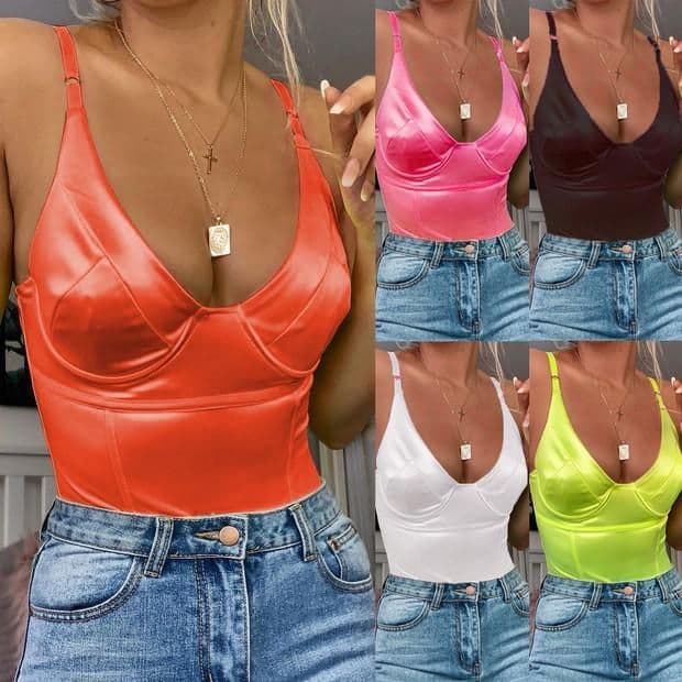 image-Designer Women Sexy Sling Deep V Neck Sleeveless Bodysuit Stretch