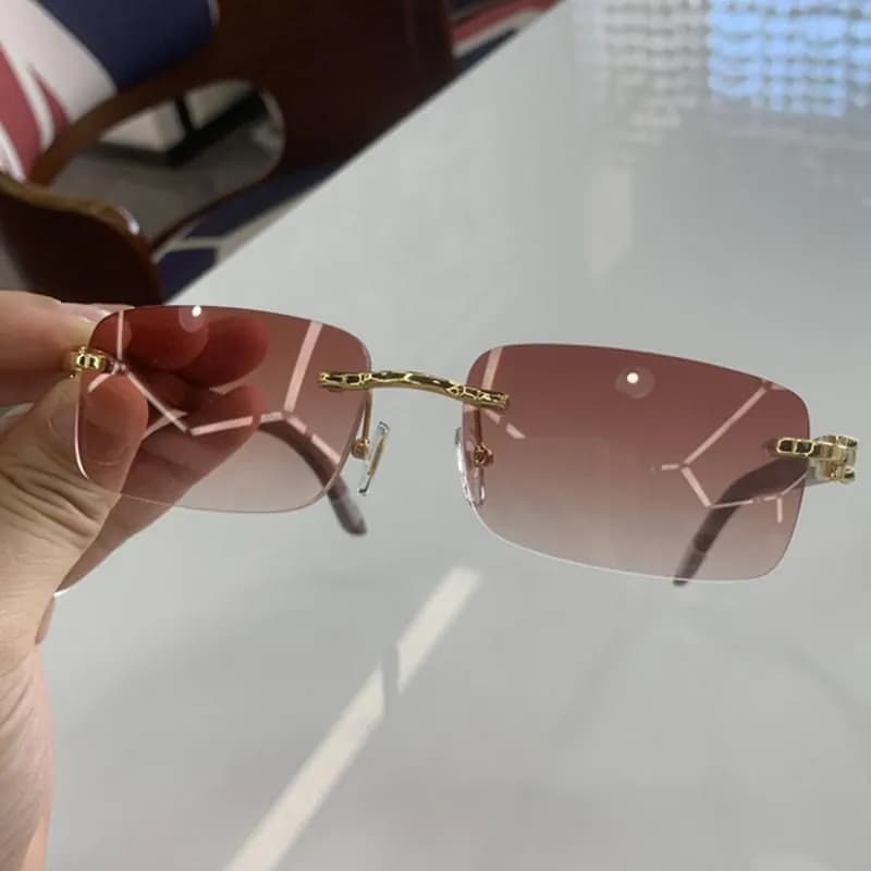 image-VENGOM Rimless Sunglasses for Men and Women, Handmade Walnut Wood