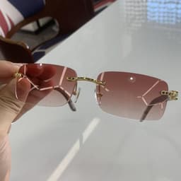 image-VENGOM Rimless Sunglasses for Men and Women, Handmade Walnut Wood