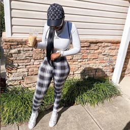 image-Two Piece Set Plaid Print Outfits Women O-Neck T-shirts And Rompers
