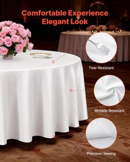 image-VEVOR White Round Tablecloths 2 Pack, 120 Inches in Diameter, Stain- & Wrinkle- Resistant, Machine Washable Table Clothes, Polyester Fabric Table Covers for Wedding, Party, Banquet, Formal Events