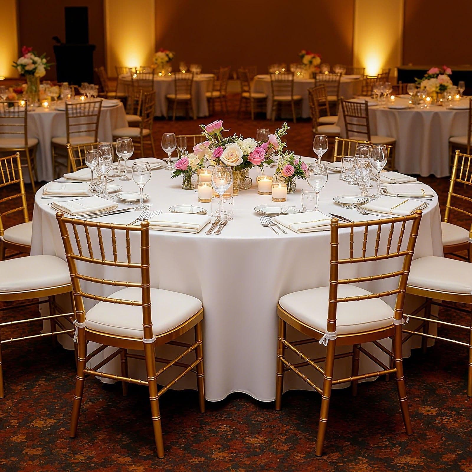 image-VEVOR White Round Tablecloths 2 Pack, 120 Inches in Diameter, Stain- & Wrinkle- Resistant, Machine Washable Table Clothes, Polyester Fabric Table Covers for Wedding, Party, Banquet, Formal Events